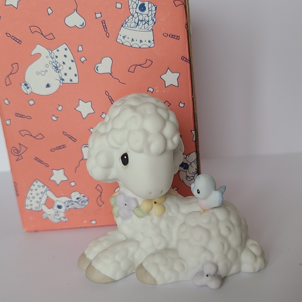 Vintage Precious Moments Lamb Sheep Bird Collectible Porcelain Figurine